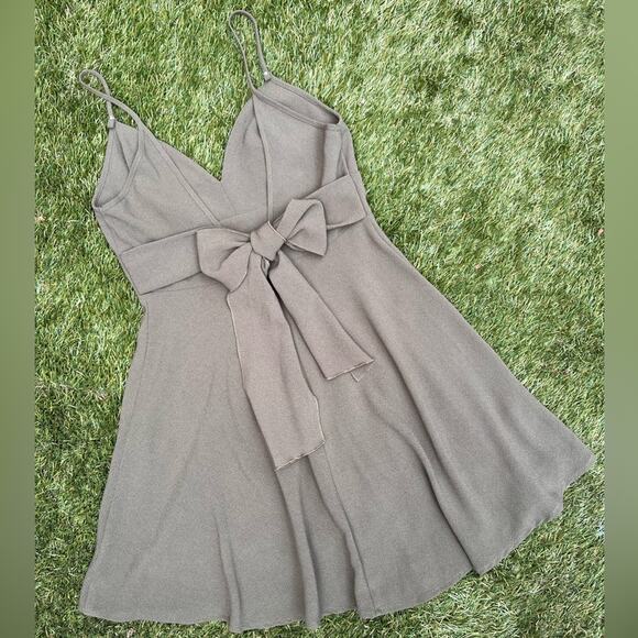 Arrays Bow Tie Spaghetti Strap A-Line Mini Dress Olive Green Summer Dress Large - Picture 8 of 11